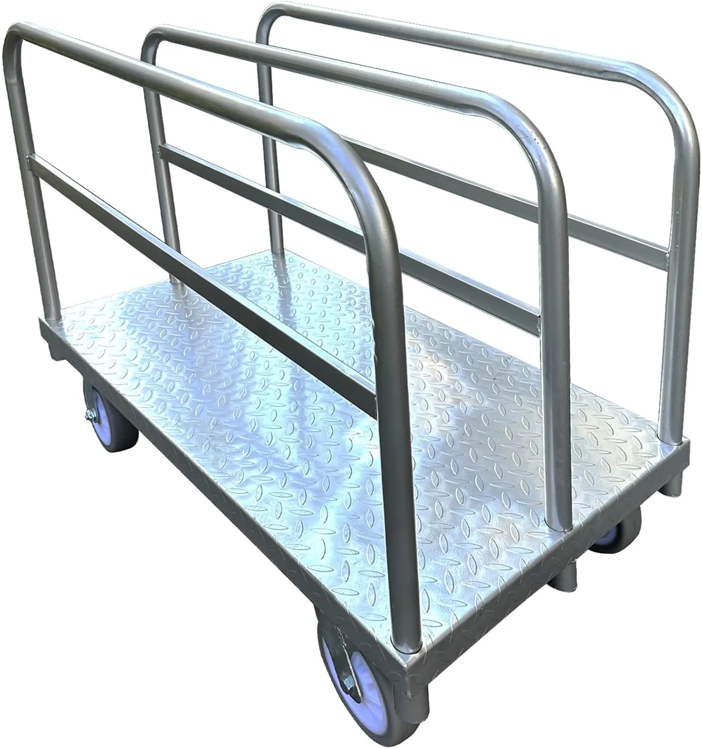 Steel Panel Truck with Heavy Duty Platform, Drywall Cart, 6" Swivel Brake Casters, 3 Side Handrails (39" x 24") - Hold up to 2000lbs