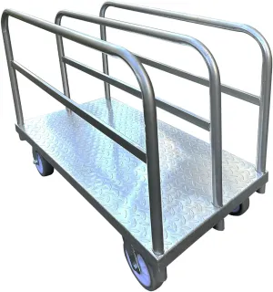 Steel Panel Truck with Heavy Duty Platform, Drywall Cart, 6" Swivel Brake Casters, 3 Side Handrails (39" x 24") - Hold up to 2000lbs