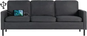 STHOUYN 72" W Fabric 3 Seater Couch with 2 USB, Comfortable Sectional Couches and Sofas for Living Room Bedroom Office Small Space, Easy Assembly & Comfy Cushion (72" 3-Seater Sofa, Dark Grey)