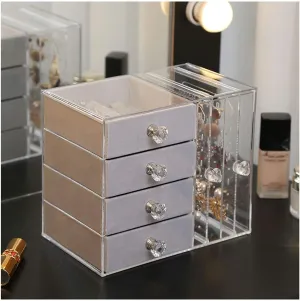 Storage Box Jewelry Organizer Clear Acrylic Jewelry Box for Women with 4 Drawers Hanging Earring Holder Jewelry Organizer for Earring Bangle Bracelet Necklace and Rings Storage Jewelry Box