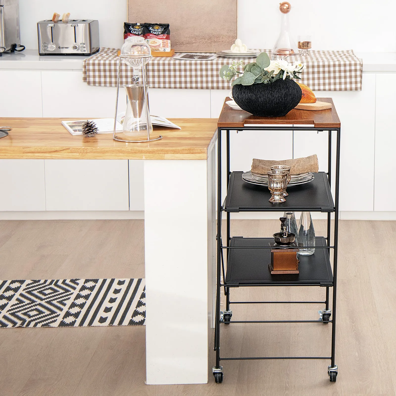 Storage Cart with Adjustable Shelves, Foldable Frame and Lockable Casters