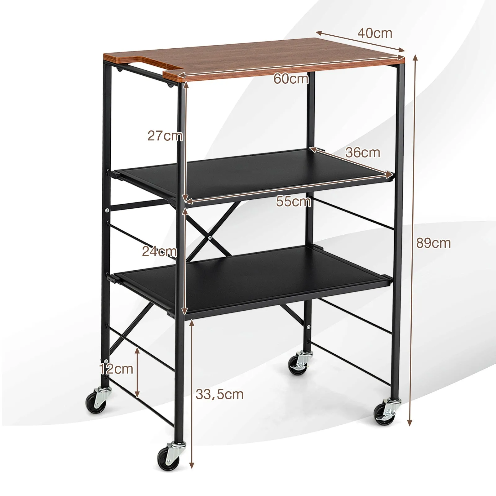 Storage Cart with Adjustable Shelves, Foldable Frame and Lockable Casters