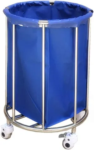 Storage Trolley Portable Hotel Linen Cart on Wheels,Round Steel Sorter Cart with Movable Bag,