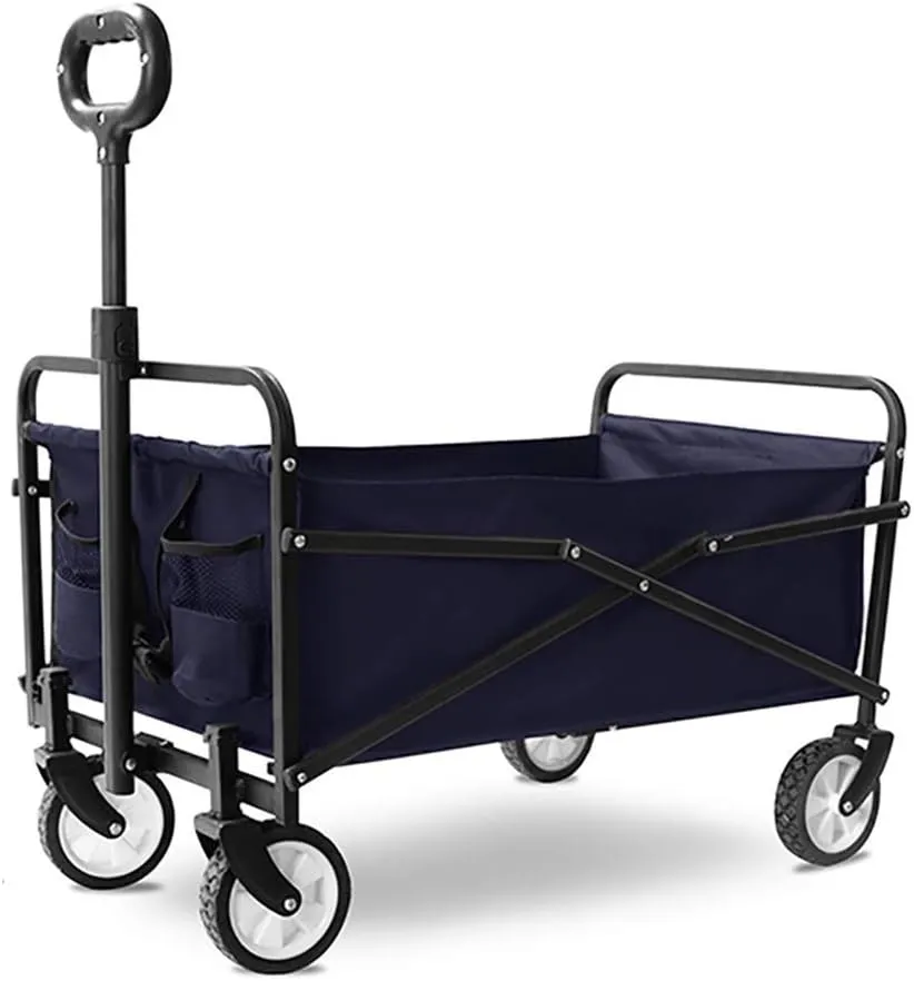 Storage Trolleys Folding Garden Trolley Cart Heavy Duty Wagon Multi-Function Shopping Cart for Outdoor Camping Beach Supermarket Pull Truck with 4 Wheels, Load：60Kg (Blue)