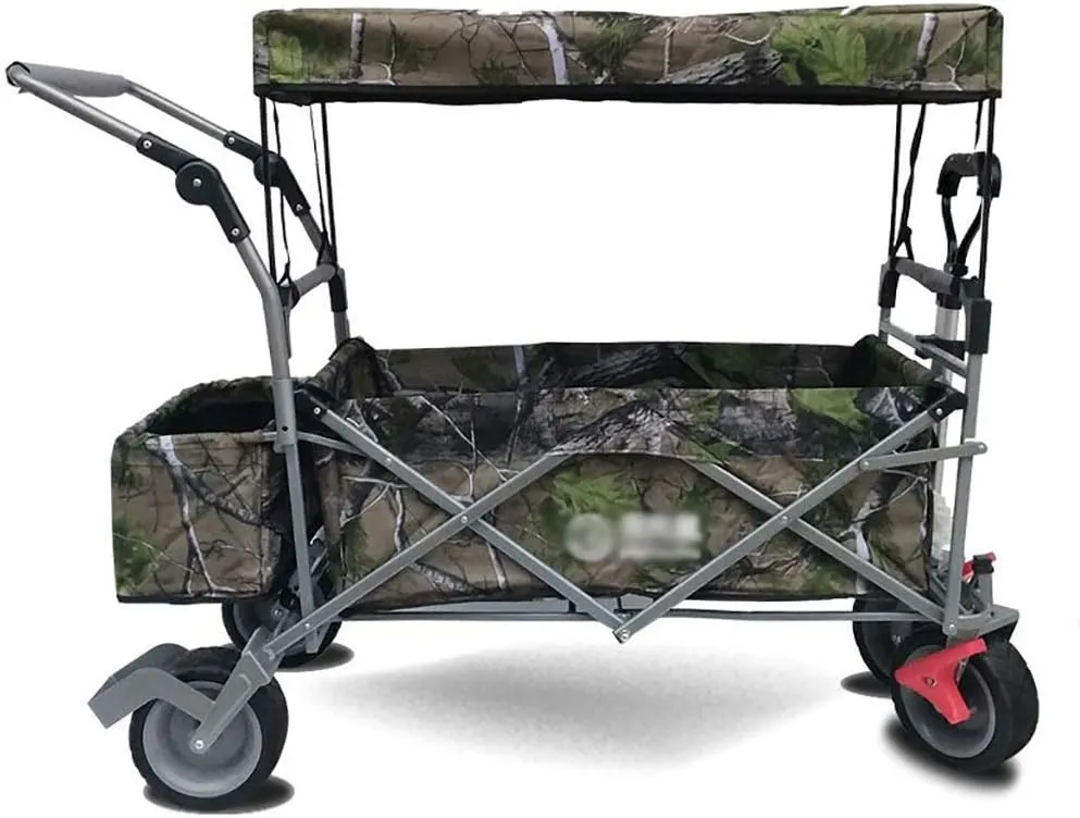 Storage Trolleys Folding Garden Trolley Cart Heavy Duty Wagon with Canopy Multi-Function Shopping Cart for Outdoor Camping Beach Pull Truck with 4 Wheels, Load：150Kg (A)