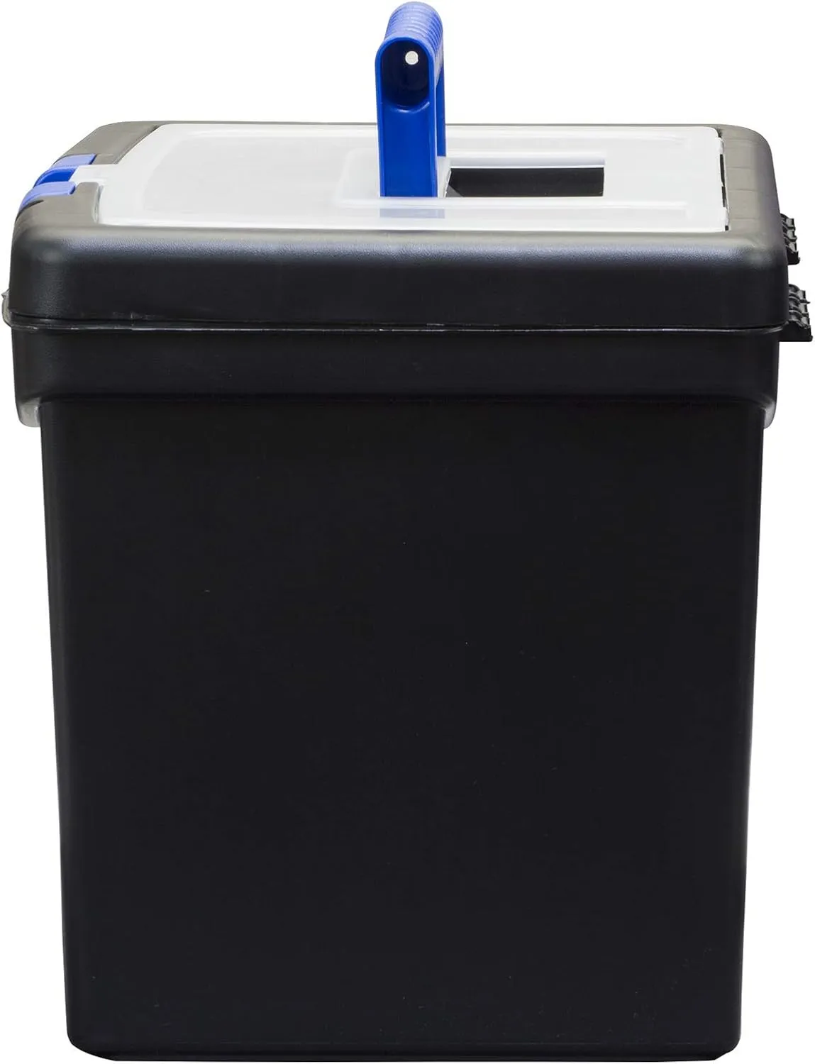 Storex Portable File Box, with Lockable XL Supply Storage Lid and Carry Handle, Black/Blue, 10.9 x 11 x 13.25 Inches, 2-Pack (61415B02C)