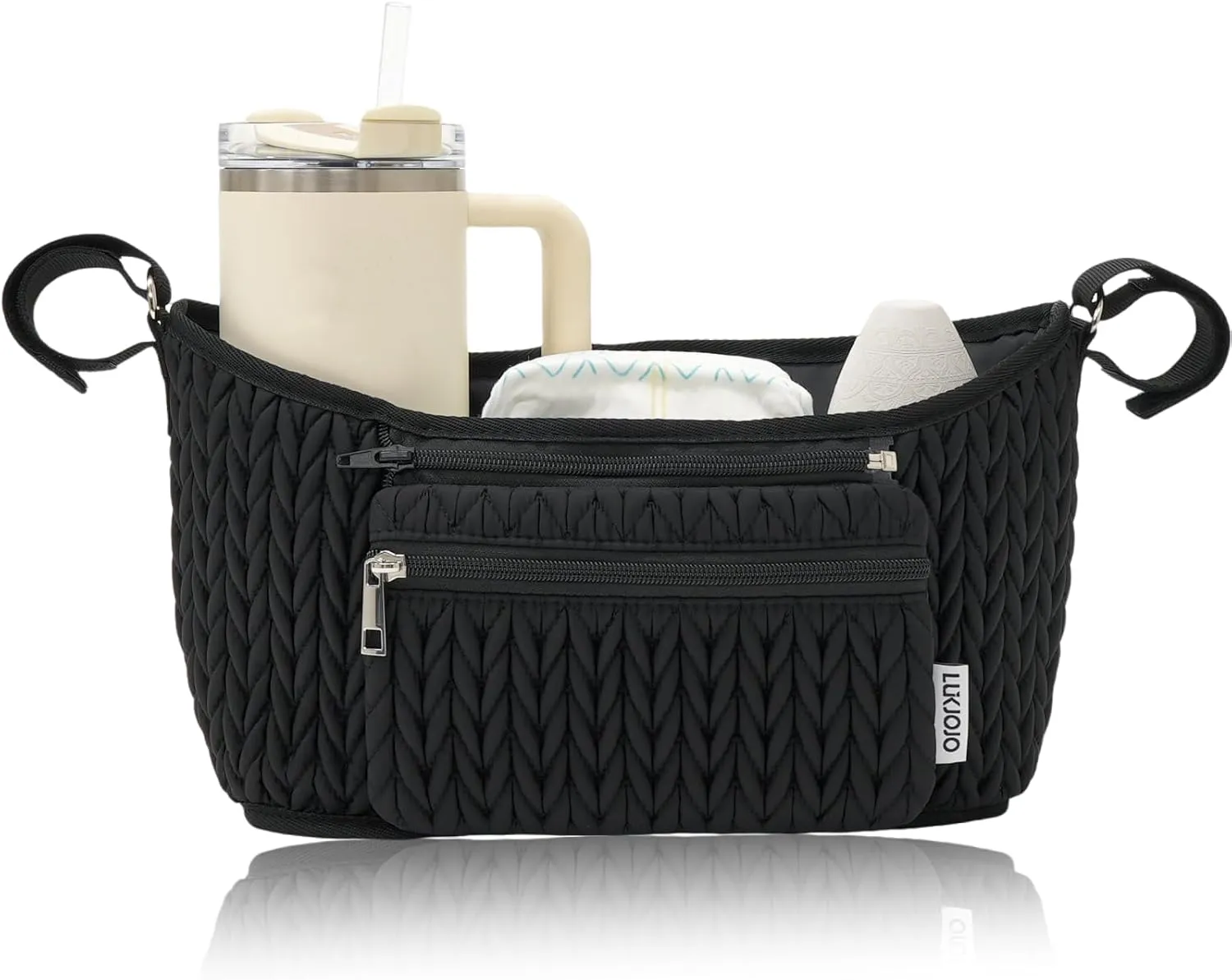 Stroller Organizer - Stylish 3D Herringbone Quilting Nylon, Universal Fit, Detachable Bag, Adjustable Multi-Storage for Baby Essentials