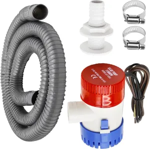 Submersible Boat Bilge Water Pump Bilge Pump Plumbing Kit PVC Bilge Pump Hose 12v Boat Bilge Water Pump 2 Hose Clamps Thru Hull Fitting 1-1/8-inch