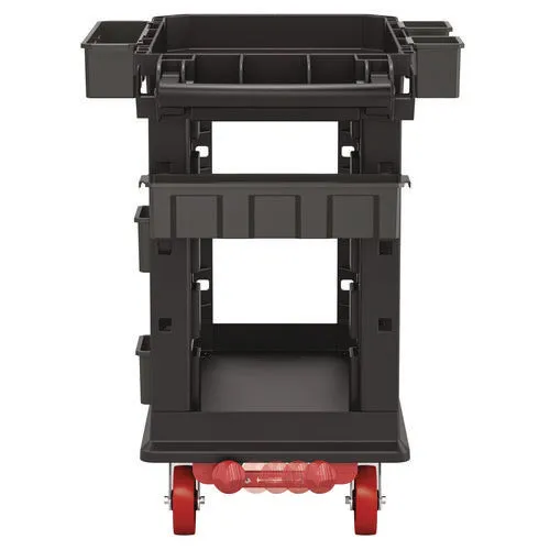 Suncast Commercial® Heavy Duty Plus Utility Cart, Plastic, 2 Shelves, 6 Bins, 500 lb Capacity, 19.5" x 41.78" x 34.81", Black