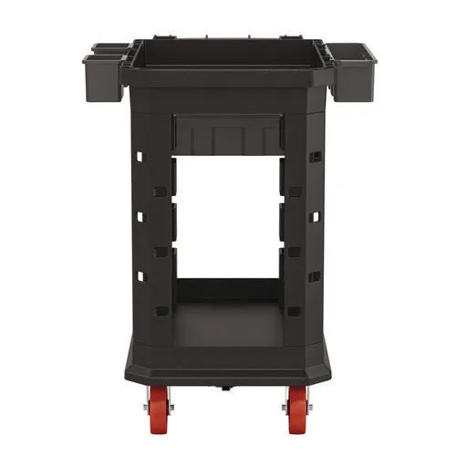 Suncast Commercial® Heavy Duty Plus Utility Cart, Plastic, 2 Shelves, 6 Bins, 500 lb Capacity, 19.5" x 41.78" x 34.81", Black