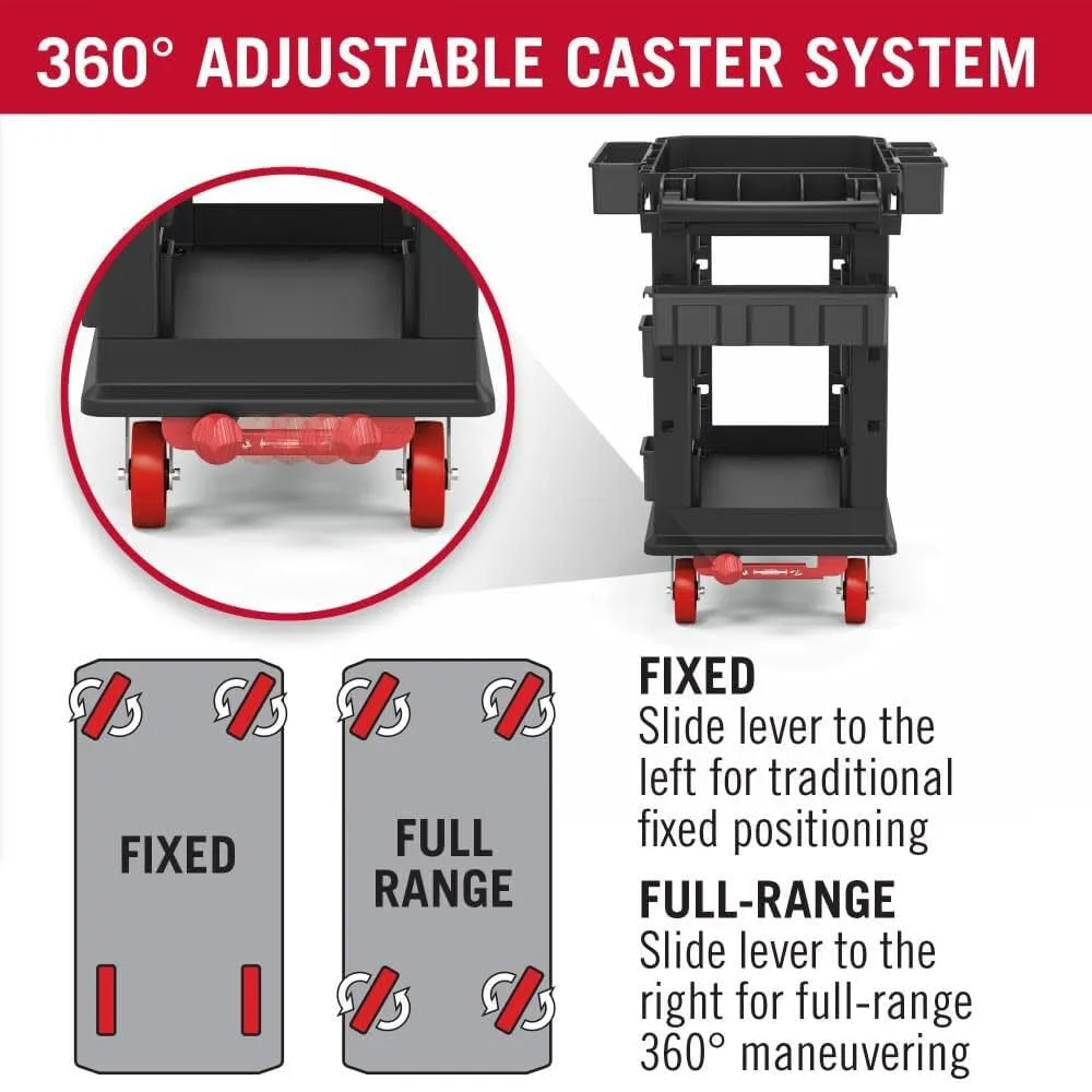 Suncast Commercial Heavy Duty Plus Utility Cart with Polyurethane Coated Wheels, Adjustable Caster System, Customizable Bin Storage, 6 Customizable Bins, 500 Pounds Load Capacity, Black