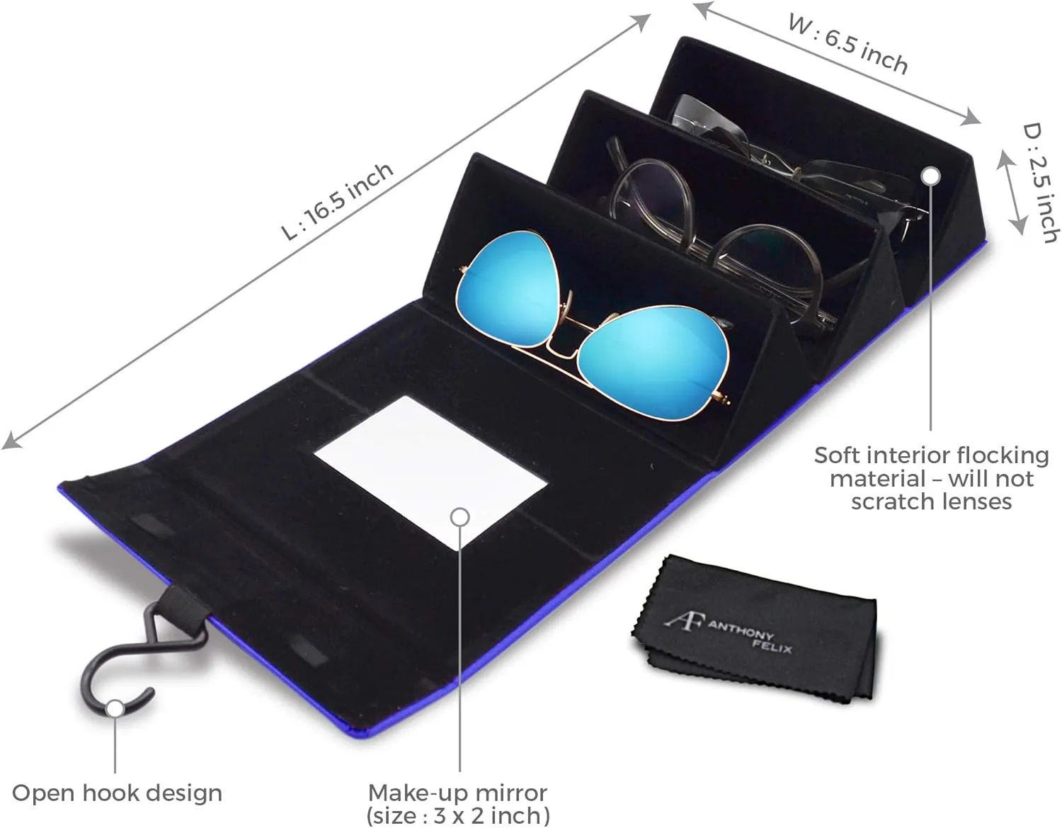 Sunglasses Travel Case for 3 Pair, Travel Sunglasses Organizer