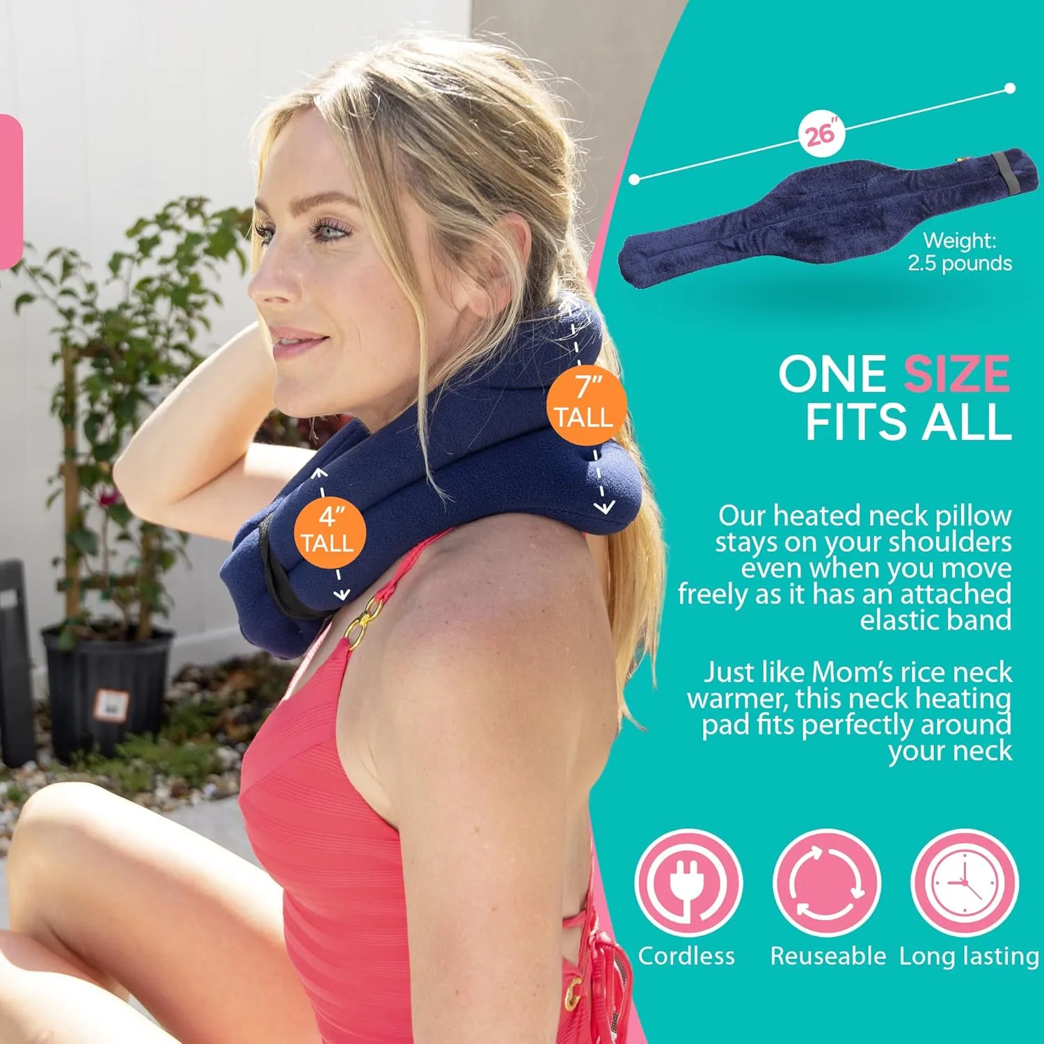 SunnyBay Microwave Heating Pad, Microwavable Heated Neck and Shoulder Wrap with Wide Neck Coverage, Hands-Free Moist Aromatherapy Hot Pack with Lavender, 26x7 Inches, 2.5 lbs, Made in USA, Navy Blue