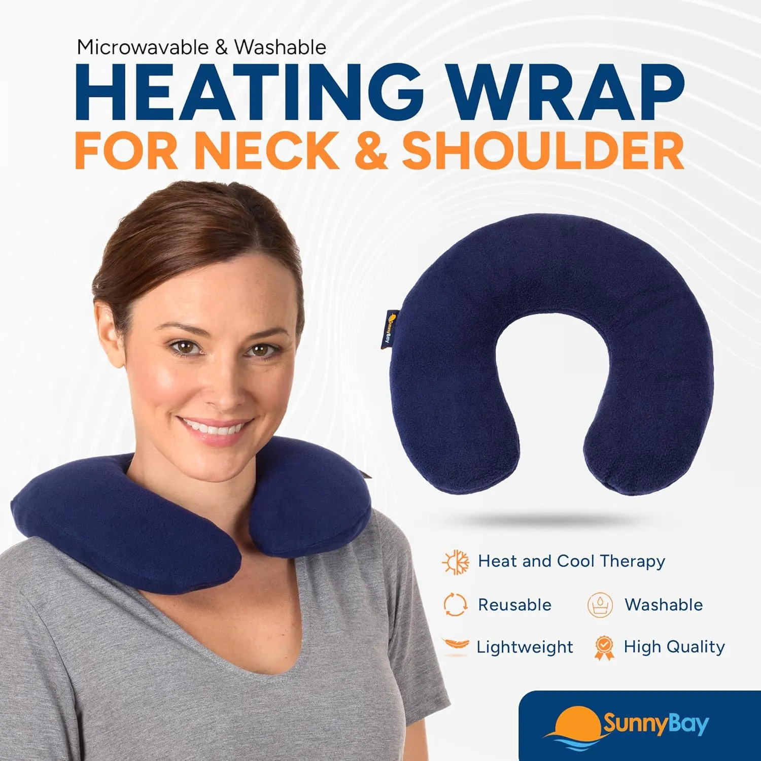 SunnyBay Microwave Heating Pad, Microwavable Heated Neck Pillow for Moist Hot Therapy, Heated Neck and Shoulder Wrap with Wheat Filling and Washable Cover, 12"X12"X2", 2.5 lbs, Navy Blue