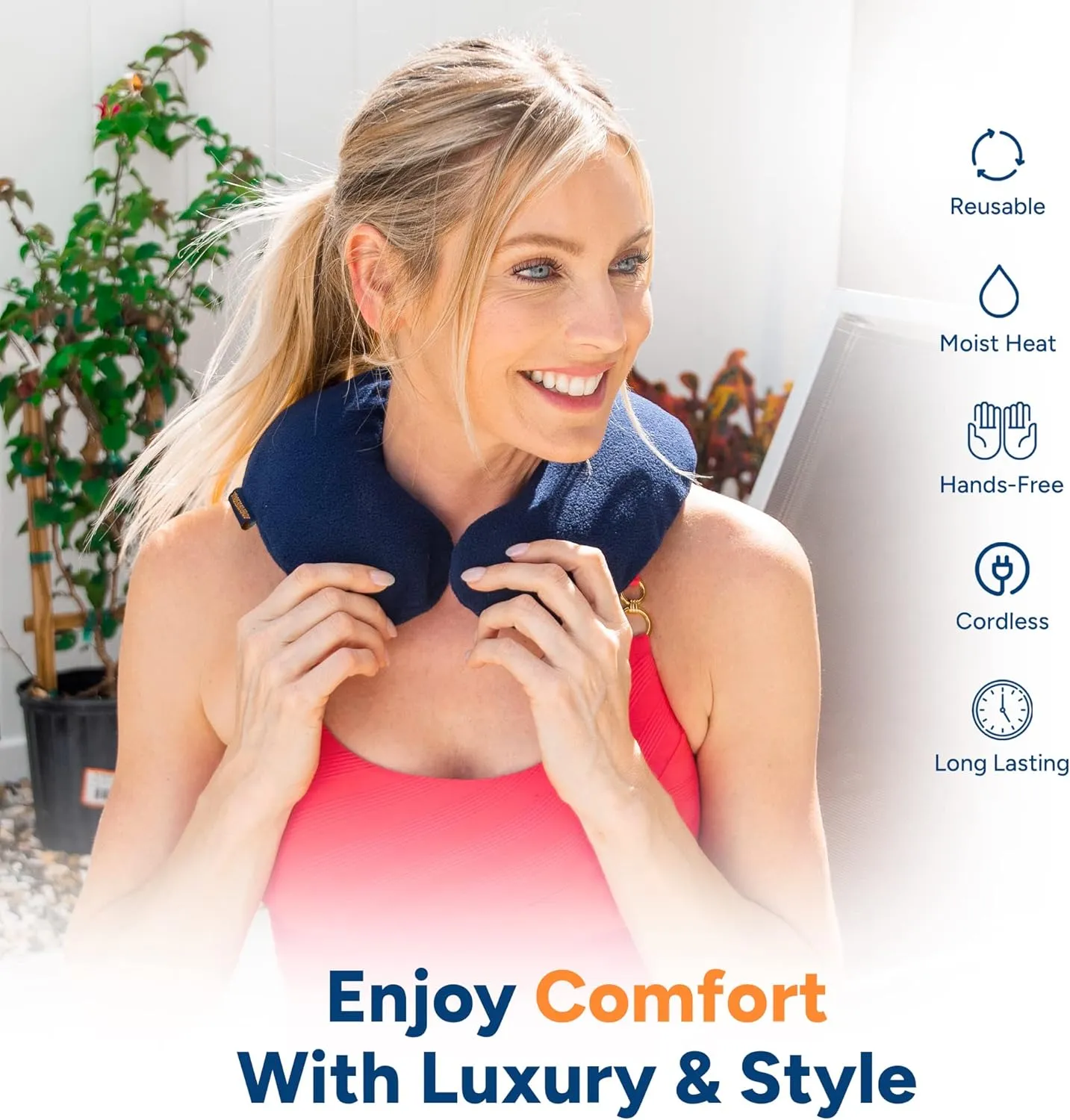 SunnyBay Microwave Heating Pad Microwavable Heated Neck Pillow for Moist Hot Therapy Mother's Day Gifts Shoulder Wrap with Wheat Filling and Washable Cover 12"x12"x2" 2.5 lbs Navy Blue