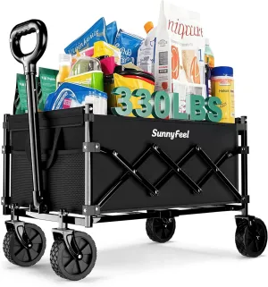 SunnyFeel 330lbs Wagons Carts Foldable,Heavy Duty Collapsible Folding Wagon Carts with Wheels,Lightweight Fold Up Wagon Cart for Outdoor Camping Shopping Sports Beach Garden Grocery