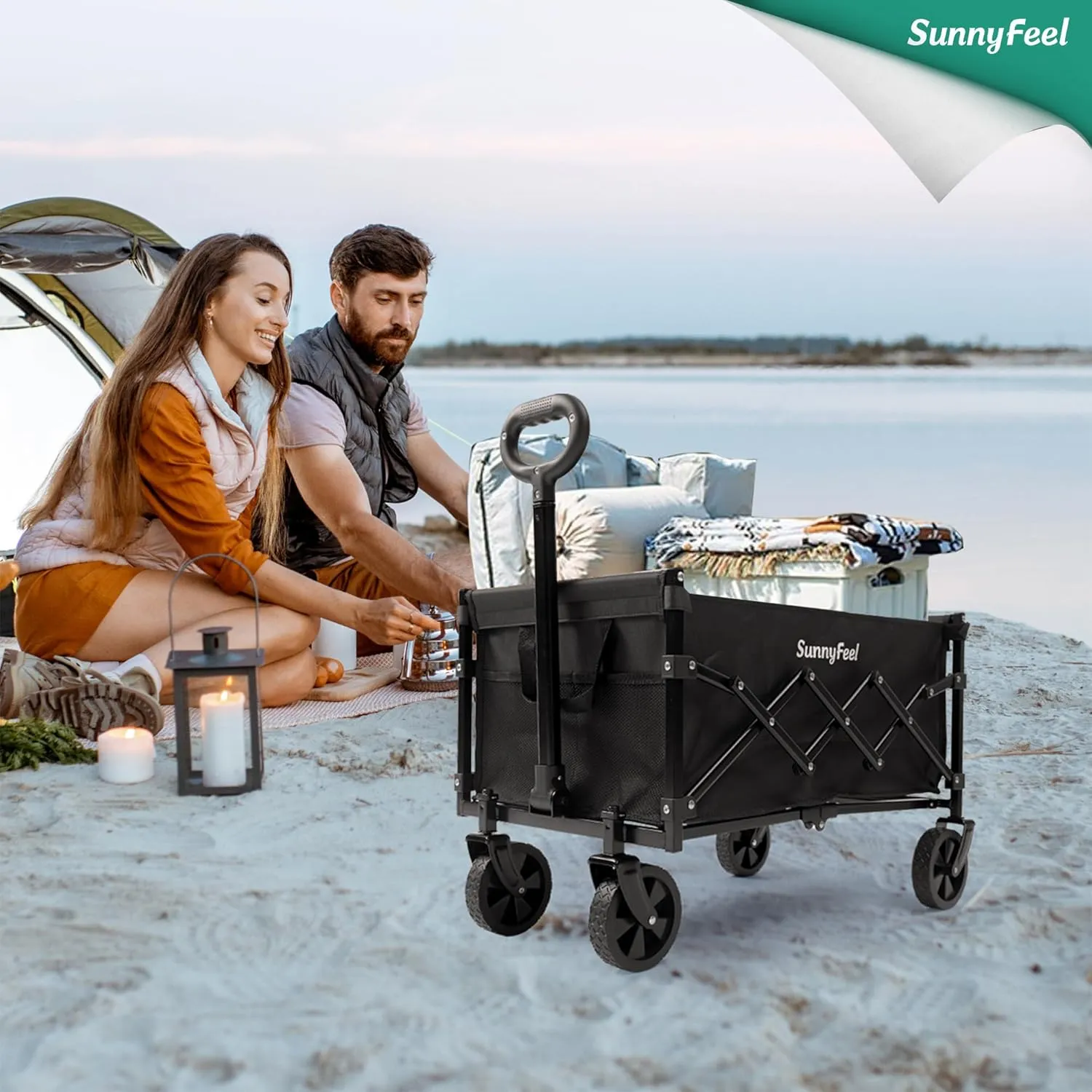 SunnyFeel 330lbs Wagons Carts Foldable,Heavy Duty Collapsible Folding Wagon Carts with Wheels,Lightweight Fold Up Wagon Cart for Outdoor Camping Shopping Sports Beach Garden Grocery