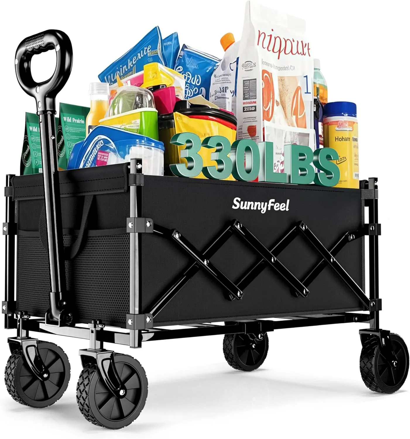 SunnyFeel 330lbs Wagons Carts Foldable,Heavy Duty Collapsible Folding Wagon Carts with Wheels,Lightweight Fold Up Wagon Cart for Outdoor Camping Shopping Sports Beach Garden Grocery