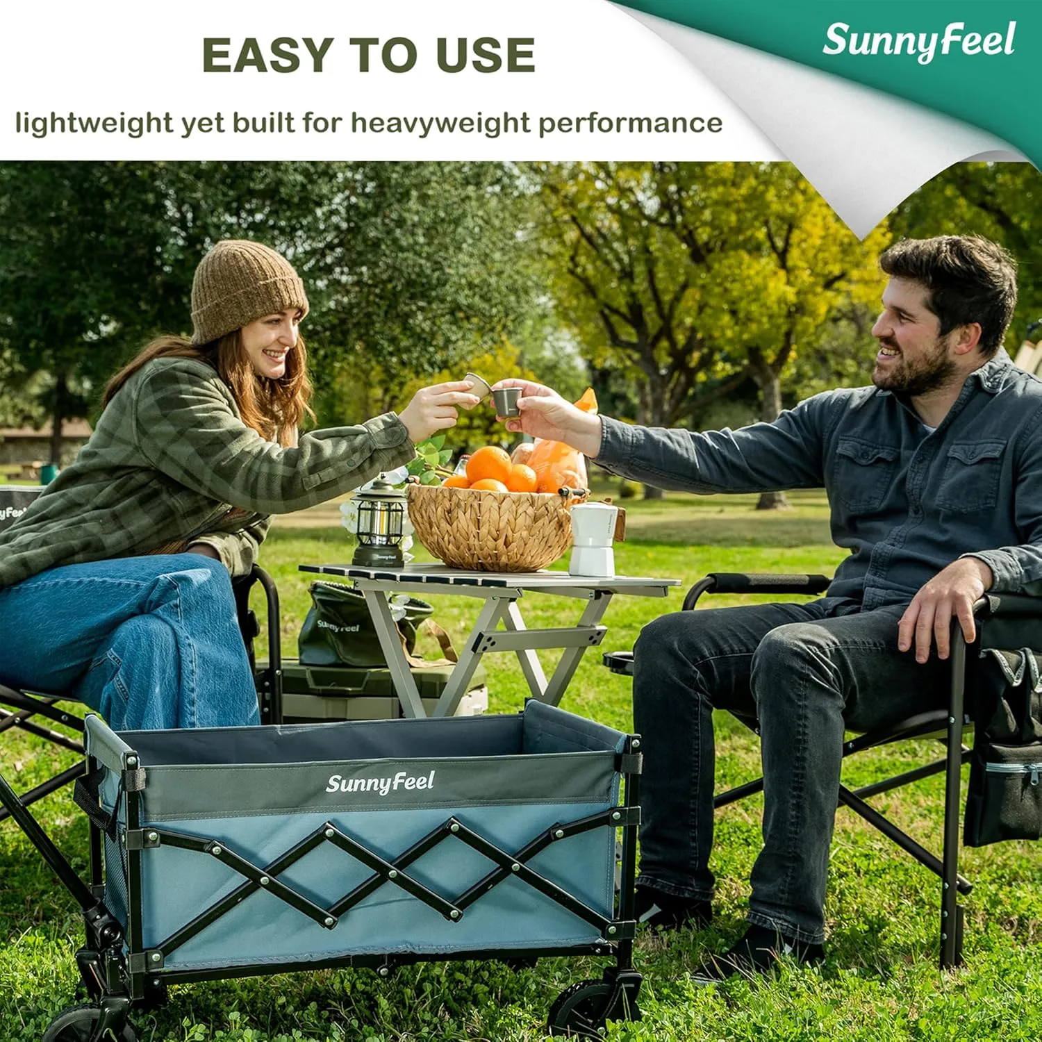 SunnyFeel 330lbs Wagons Carts Foldable,Heavy Duty Collapsible Folding Wagon Carts with Wheels,Lightweight Fold Up Wagon Cart for Outdoor Camping Shopping Sports Beach Garden Grocery