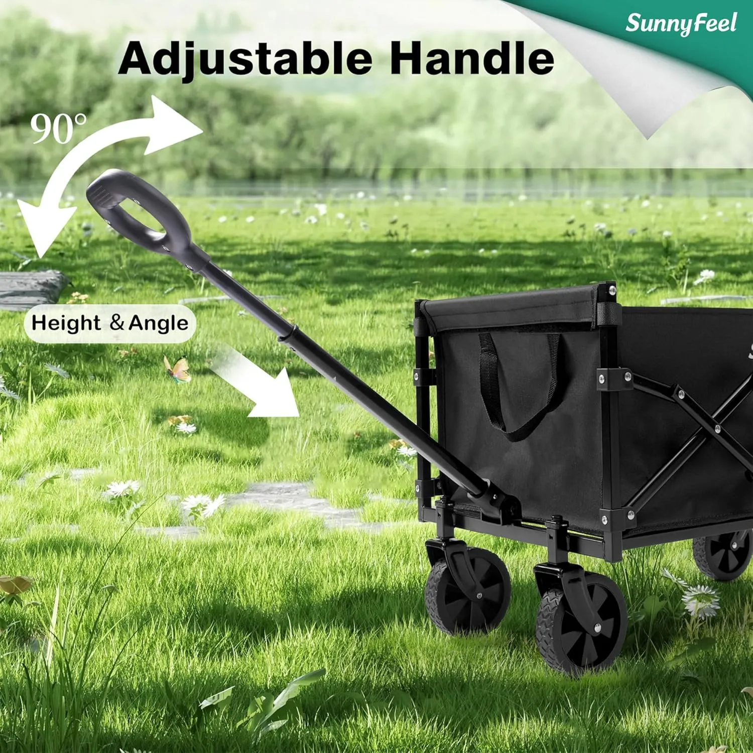 SunnyFeel 330lbs Wagons Carts Foldable,Heavy Duty Collapsible Folding Wagon Carts with Wheels,Lightweight Fold Up Wagon Cart for Outdoor Camping Shopping Sports Beach Garden Grocery