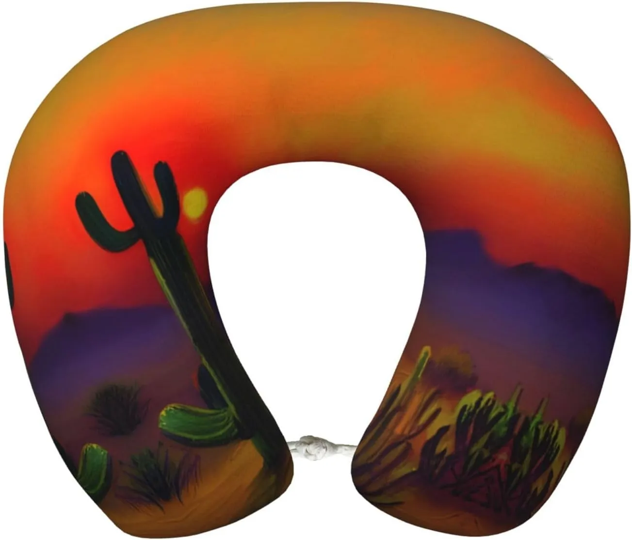 Sunset Cactus in Desert Print Memory Foam Travel Pillow â€“ Soft for Flights, Road Trips, Long Distance, Sleeping Neck Support