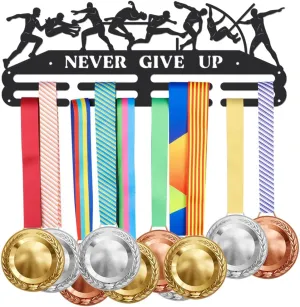 SUPERDANT Track and Field Medal Hanger Display Decathlon Male Sports Medal Display Rack Never Give Up Wall Mount Ribbon Display Holder Rack Iron Hooks for 40  Awards Sports Wall Hanging Athlete Gift