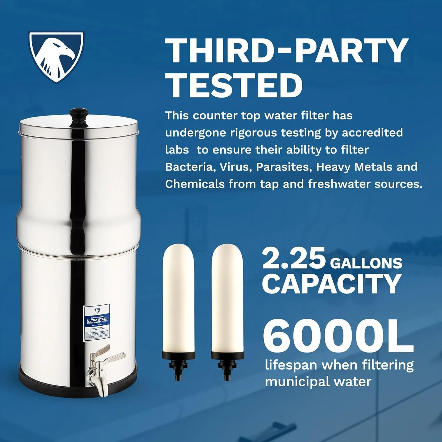 Survivor Filter Ultra Gravity Water Filter Replacement Pack - 2x Ceramic Filter Replacement - Compatible with Big Berkey - Removes Bacteria, Viruses, and Parasites