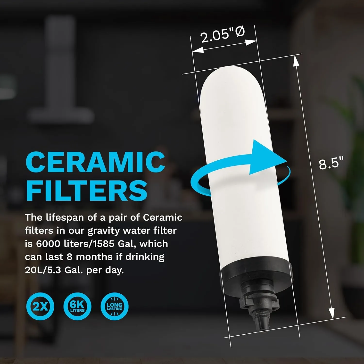 Survivor Filter Ultra Gravity Water Filter Replacement Pack - 2x Ceramic Filter Replacement - Compatible with Big Berkey - Removes Bacteria, Viruses, and Parasites