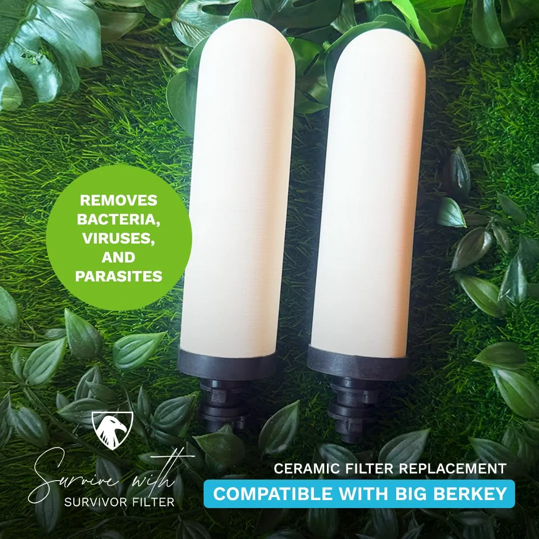 Survivor Filter Ultra Gravity Water Filter Replacement Pack - 2x Ceramic Filter Replacement - Compatible with Big Berkey - Removes Bacteria, Viruses, and Parasites