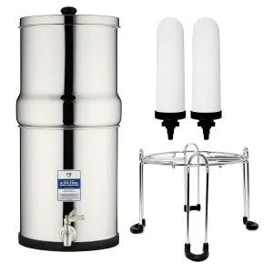 Survivor Filter Ultra Gravity Water Filter System - Stainless Steel Countertop Gravity Fed Water Filter with Stand, 2.25 Gallon, for Home and Outdoors - Removes Bacteria, Viruses, and Parasites