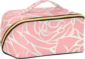 susiyo Pink Bright Line Roses Rhombus Cosmetic Bag Makeup Bag Travel Size Case Zipper Pouch Purse Storage Organizer for Women Ladies Girls