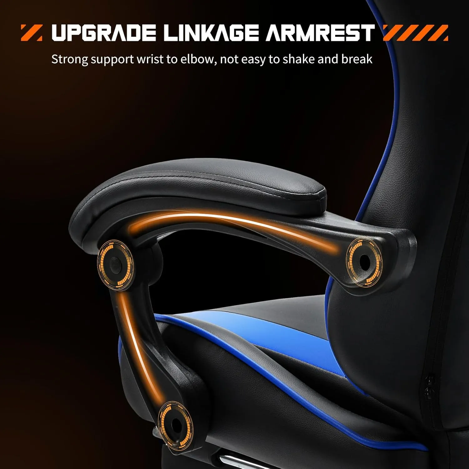 Sweetcrispy Video Game Desk Chair - Ergonomic Computer with Footrest and Comfy Lumbar Support, PU Leather Recliner with Headrest, Fixed Up Armrest, Height Adjustable with 360° Swivel, for Adults, Blue