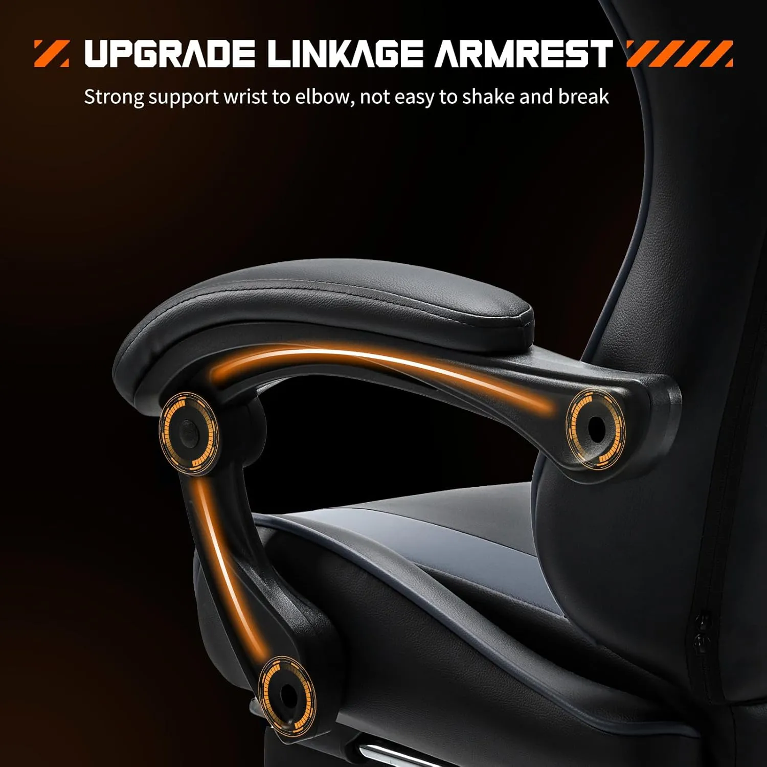 Sweetcrispy Video Game Desk Chair - Ergonomic Computer with Footrest and Comfy Lumbar Support, PU Leather Recliner with Headrest, Fixed Up Armrest, Height Adjustable with 360° Swivel, for Adults, Grey