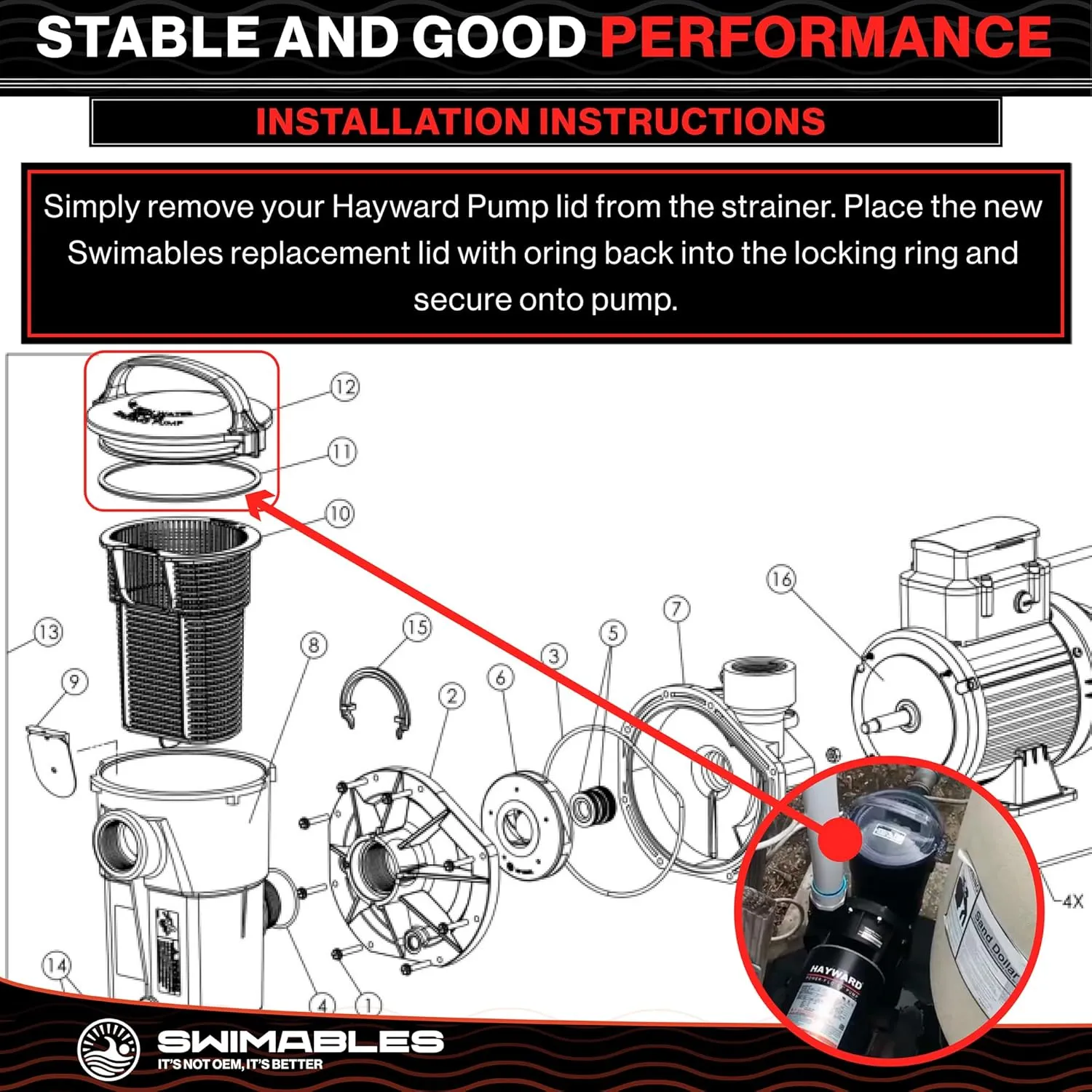 Swimables Pump Lid and Lid Oring Compatible with Hayward Powerflo SPX1500D2A | Pro Grade Pump Lid Made to Work with Hayward Pump Parts | Excellent Hayward Pump Lid Replacement | Oring Included