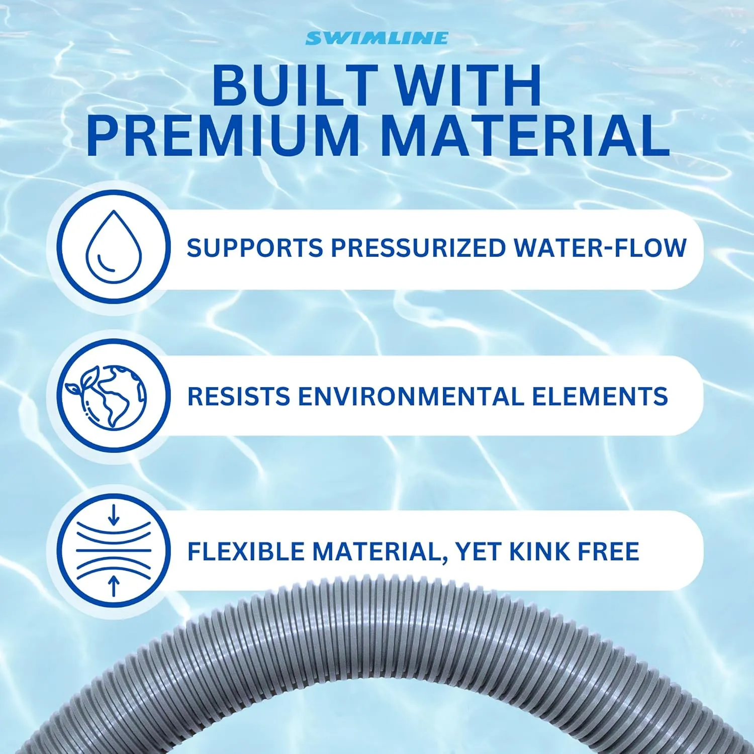 SWIMLINE HYDROTOOLS Pool Pump Filter Connection Hose W/ Cuff | 1.5 Inch X 9 Foot | Heavy-Duty Flexible, Durable & Leakproof | Chemical & UV Resistant | For Above Ground Pools Skimmer Filters & Pumps