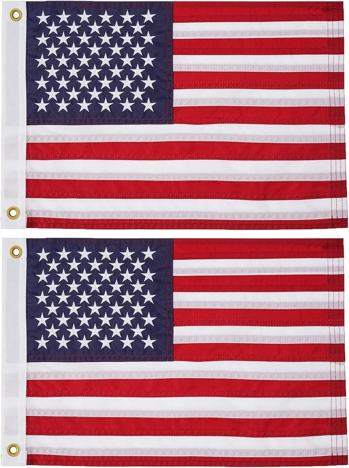 SYII 2pcs American Flag 12x18 Inches, Embroidery 50 Stars Ensign Nautical US Boat Flags with 2 Brass Grommets, Heavy Duty Nylon Outdoor Banner for Marine Yacht UTV