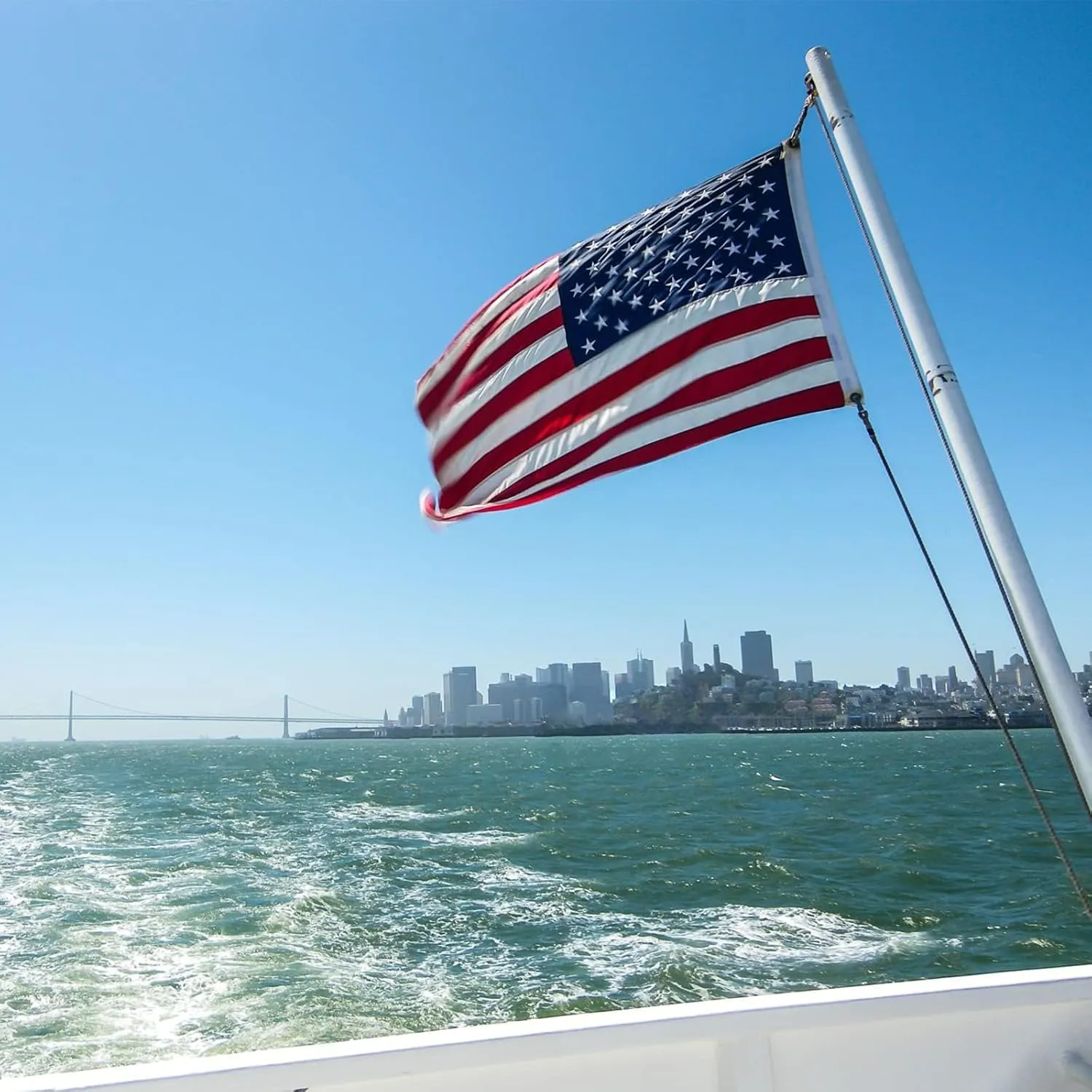 SYII 2pcs American Flag 12x18 Inches, Embroidery 50 Stars Ensign Nautical US Boat Flags with 2 Brass Grommets, Heavy Duty Nylon Outdoor Banner for Marine Yacht UTV