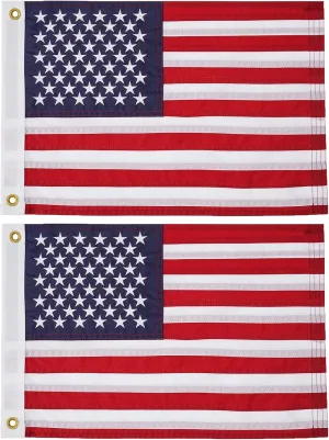 SYII 2pcs American Flag 12x18 Inches, Embroidery 50 Stars Ensign Nautical US Boat Flags with 2 Brass Grommets, Heavy Duty Nylon Outdoor Banner for Marine Yacht UTV