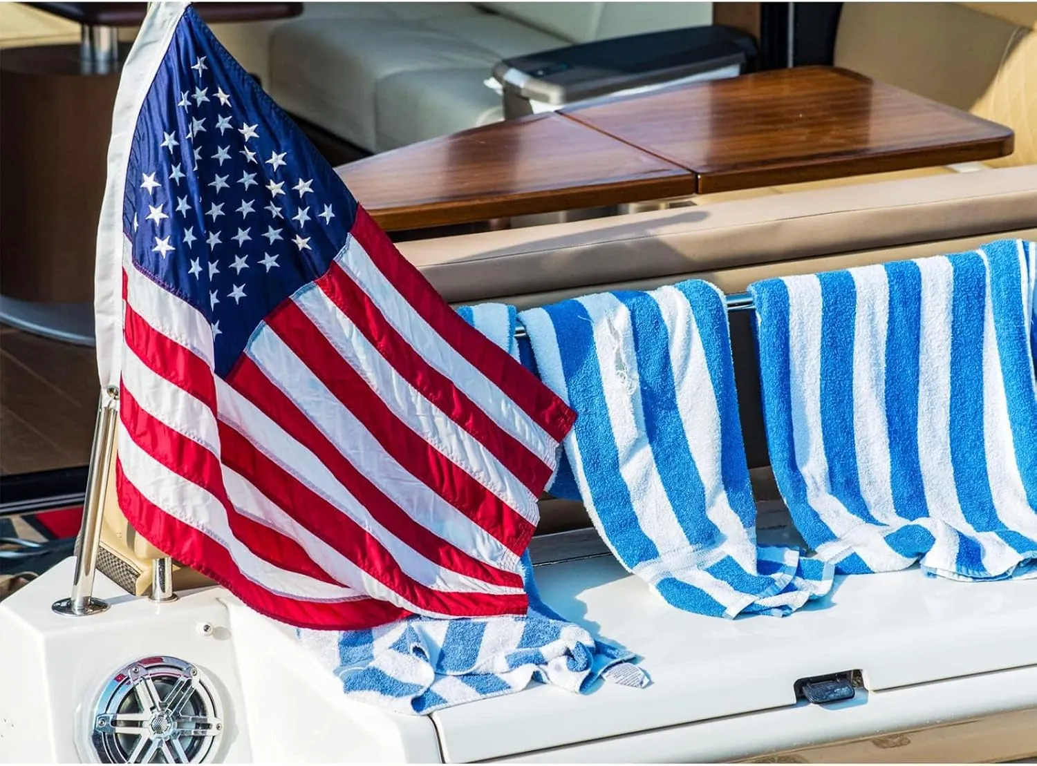 SYII 2pcs American Flag 12x18 Inches, Embroidery 50 Stars Ensign Nautical US Boat Flags with 2 Brass Grommets, Heavy Duty Nylon Outdoor Banner for Marine Yacht UTV