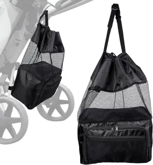 T TGBROS Universal Golf Push Cart Accessories - Expandable Mesh Storage Bag with Zippered Pockets, Backside Extension Net Organizer for Push-Pull Golf Carts (Black)