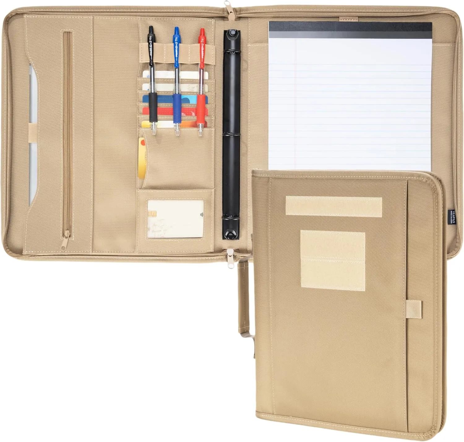 Tactical Portfolio Binder with Zippered, Large Detachable Tactical Padfolio Organizer for Men or Women, Refillable 3 Ring Planner Military Notebook Cover with Legal Pad for A4 Folder - Tactical Binder