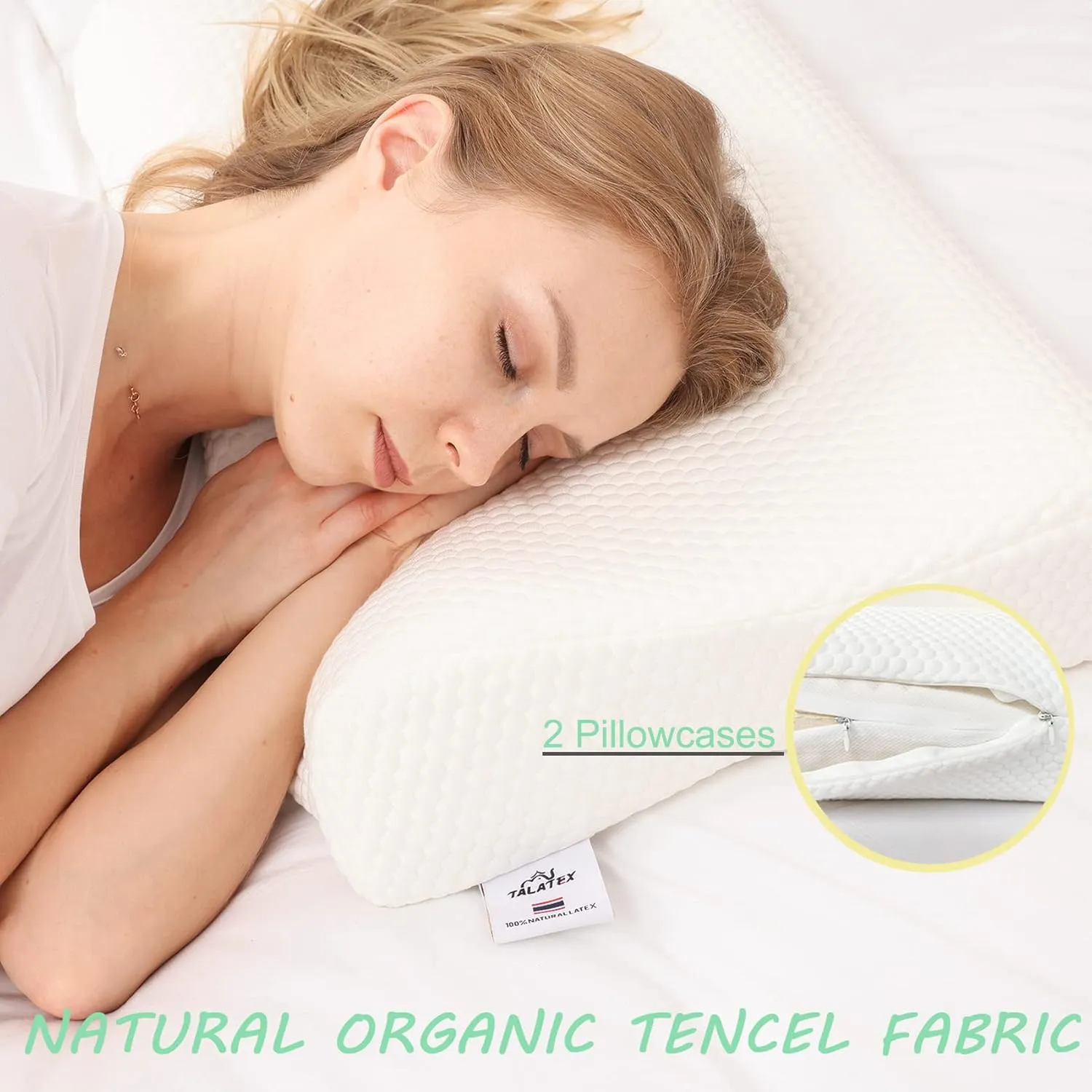 TALATEX 100% Natural Premium Latex Pillow, Adjustable Orthordic Ergonomic Dunlop Pillow Helps Relieve Pressure, Neck and Shoulder Pain, Perfect Package Best Gift