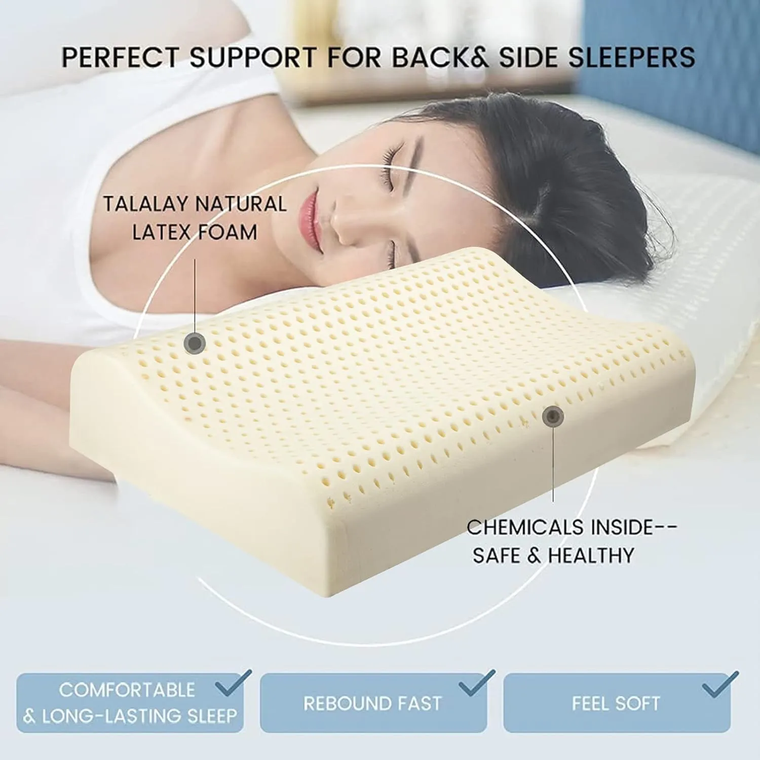 TALATEX 100% Natural Premium Latex Pillow, Adjustable Orthordic Ergonomic Dunlop Pillow Helps Relieve Pressure, Neck and Shoulder Pain, Perfect Package Best Gift