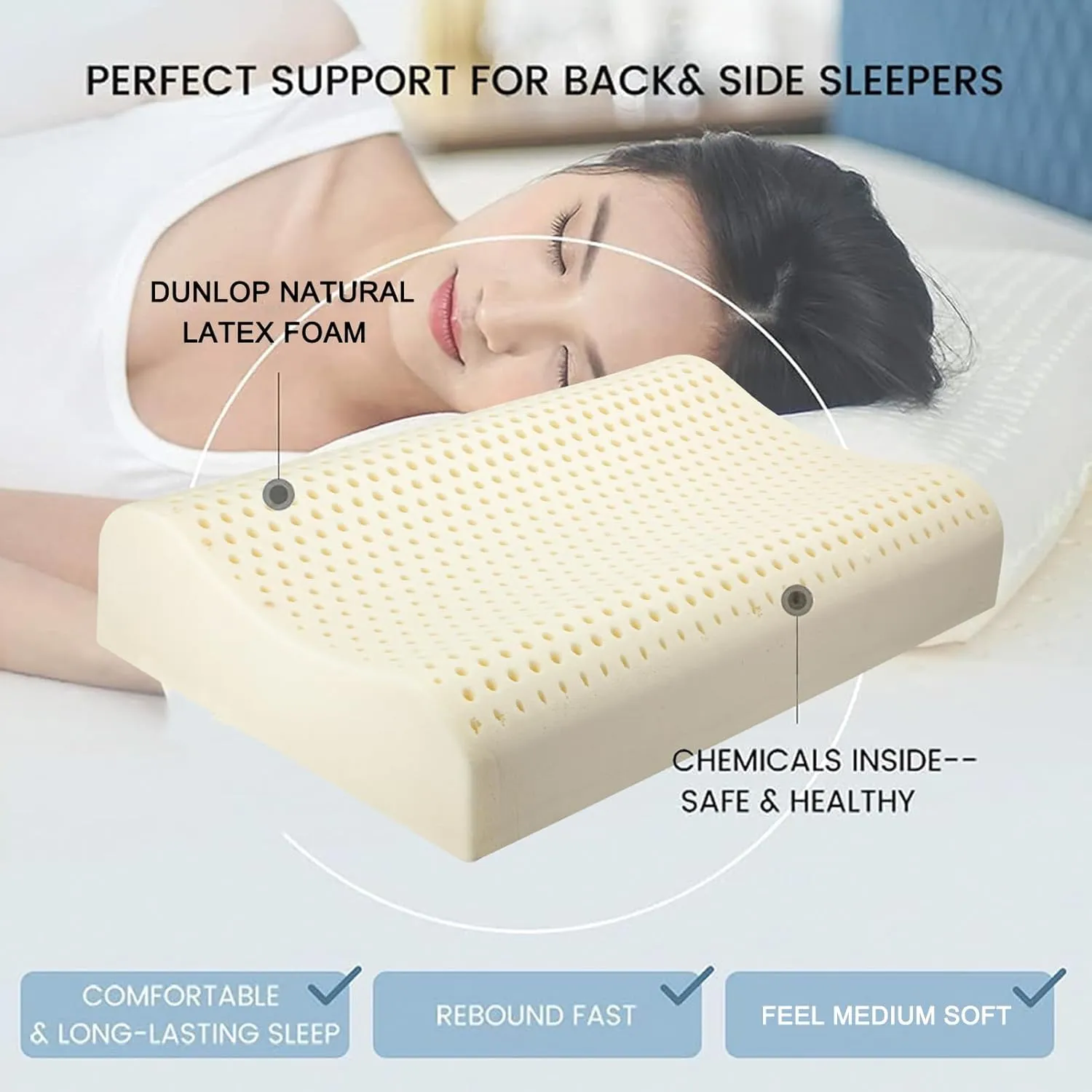 Talatex Adjustable Latex Pillow - Ergonomic Design, Natural Latex Orthordic Ergonomic Pillow, Tencel Silk Cover, Perfect Neck Support for All Sleepers (Queen-Medium Firm)