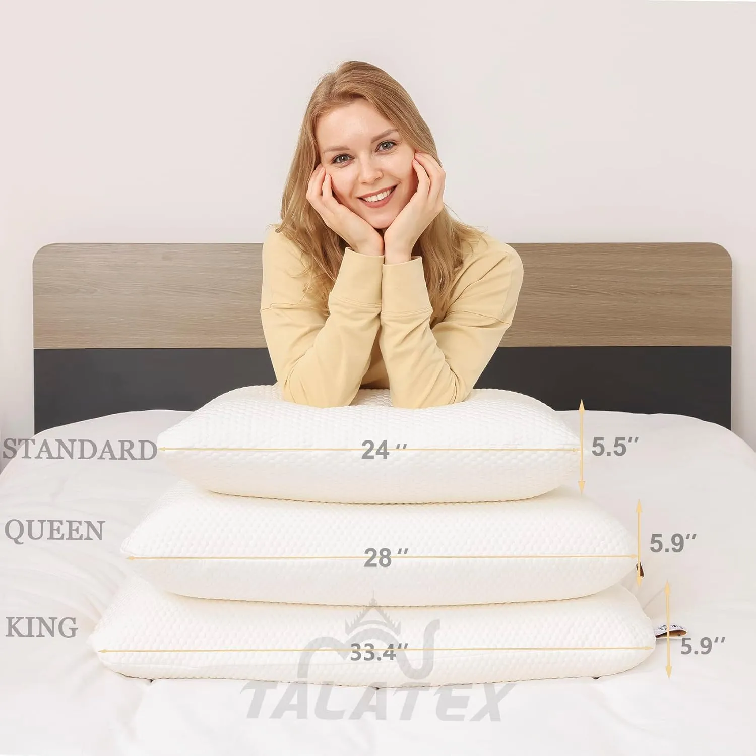Talatex Talalay 100% Natural Premium Latex Pillow, Helps Relieve Pressure, No Memory Foam Chemicals, Perfect Package Best Gift with Removable Tencel Cover (Medium Firm, Standard(24"×15.7"×4.9"))
