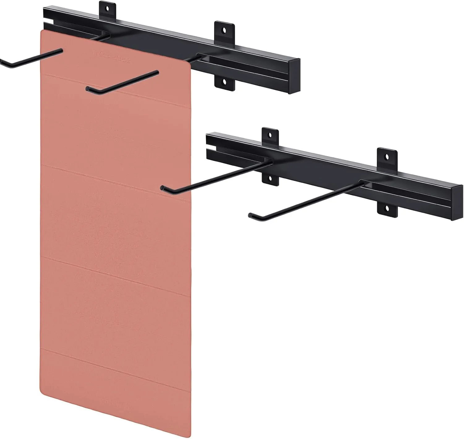 Tandefio Yoga Mat Wall Mount Rack Adjustable Exercise Mat Storage Shelf Hanging Foam Roller Organizer with 2 Hooks for Fitness Home Gym Workout