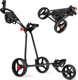 Tangkula Golf Push Cart, Lightweight Collapsible Golf Pull Cart, 3 Wheels Golf Trolley with Foot Brake Umbrella Holder & Cup Holder, Adjustable Handle and Storage Bag