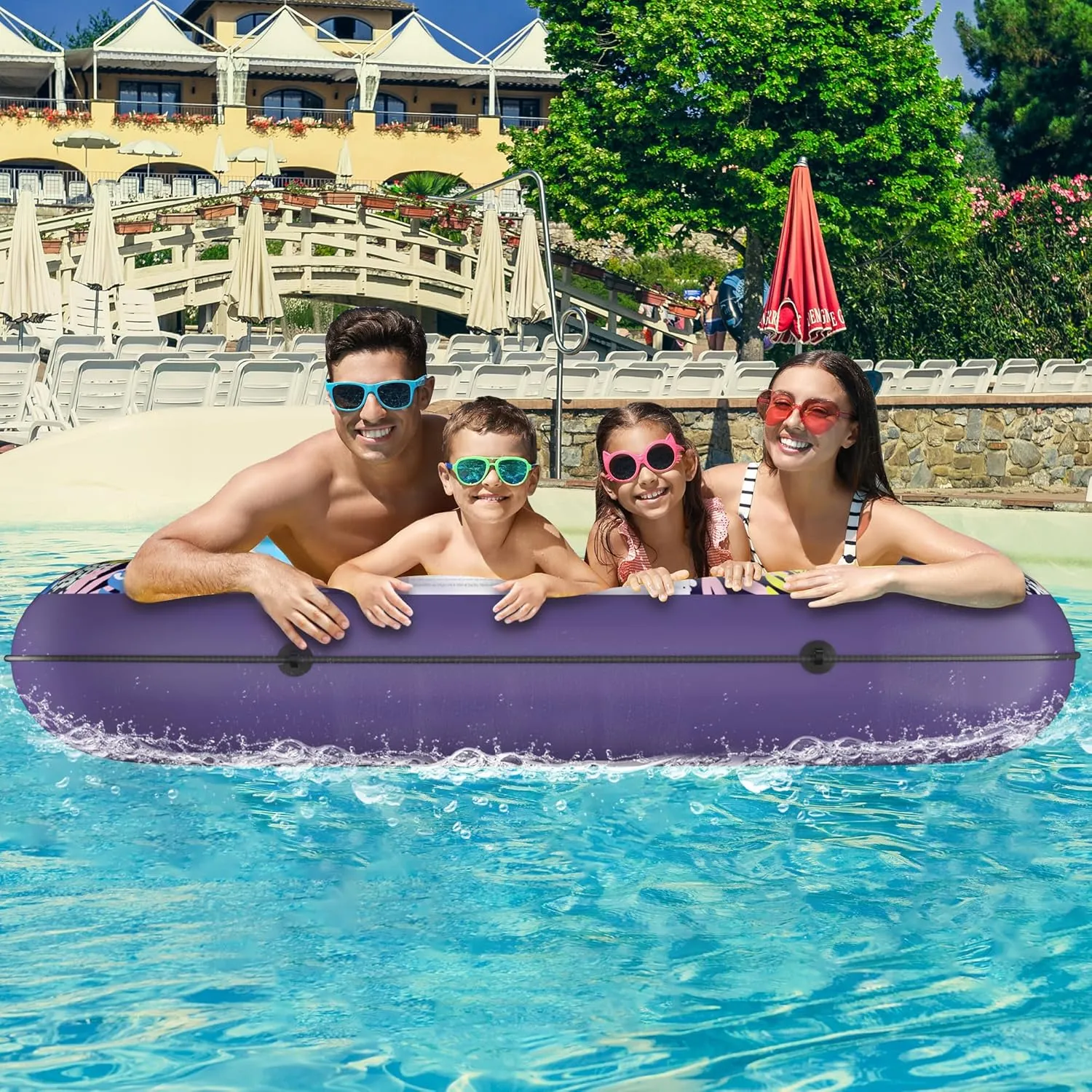 Tanning Pool Lounger Float, OKSUWATER 87" x 63" Pool Floats Adult with Headrest & Drink Holder, Blow-Up Bed Sun Tan Tub for Sunbathing, Beach, Backyard, Outdoor, Summer Water Party, XL