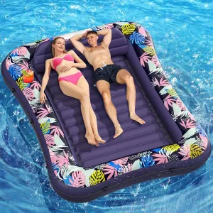 Tanning Pool Lounger Float, OKSUWATER 87" x 63" Pool Floats Adult with Headrest & Drink Holder, Blow-Up Bed Sun Tan Tub for Sunbathing, Beach, Backyard, Outdoor, Summer Water Party, XL
