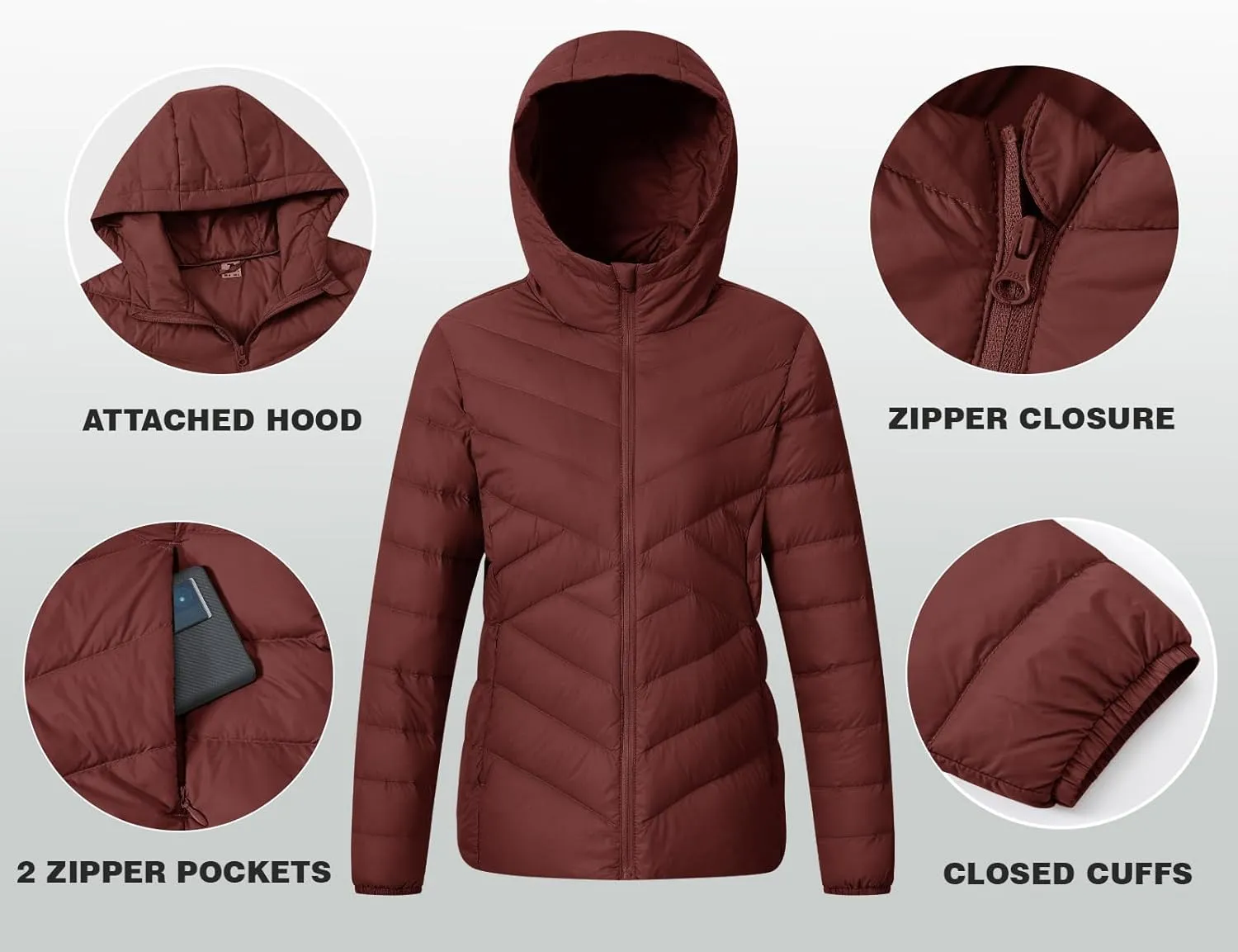 TBMPOY Women's Packable Down Jacket Lightweight Winter Puffer Jacket Hooded Warm Coat Waterproof Quilted Thermal Jackets